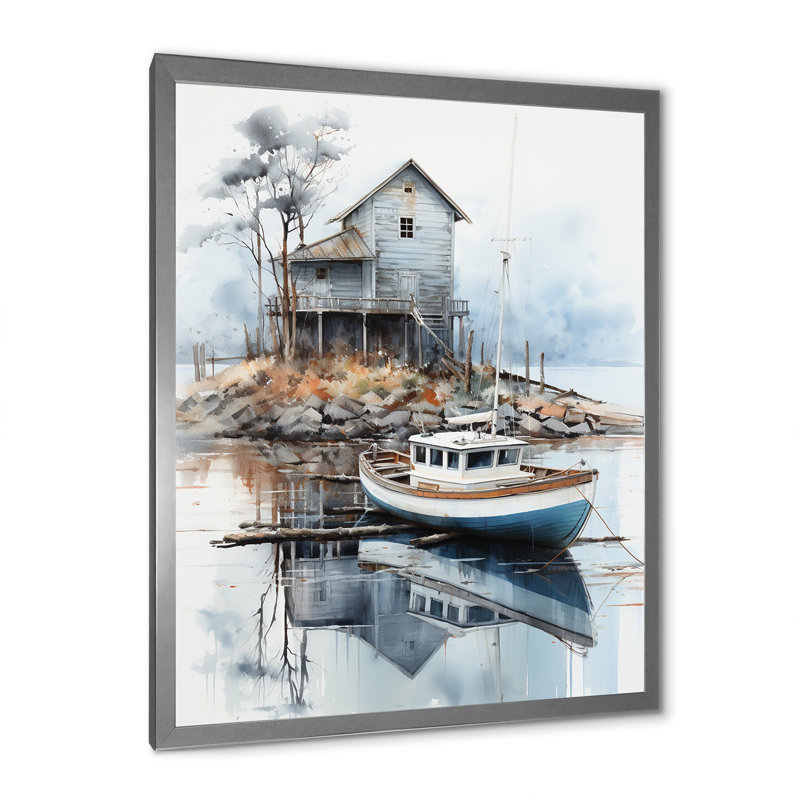 Port maritime Solitude II - impression, H 40 po x l 30 po x P 1,5 po, Cadre photo argenté