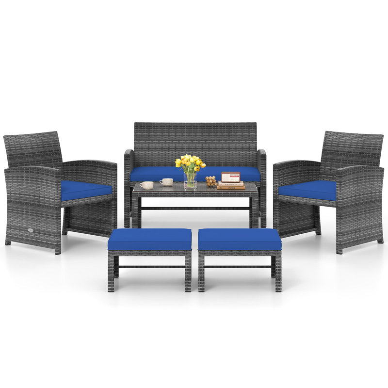 Ensemble de 6 canapés modulaires pour l'extérieur, Marine, Gris