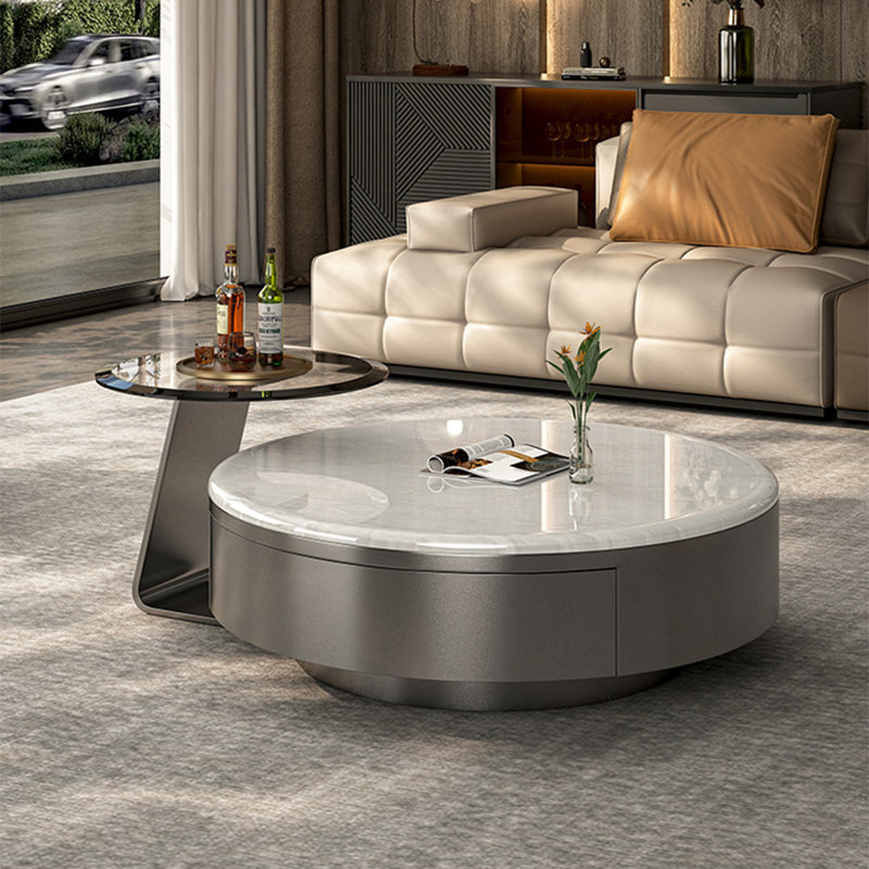 Table basse italienne ronde en marbre, Noir / blanc / transparent