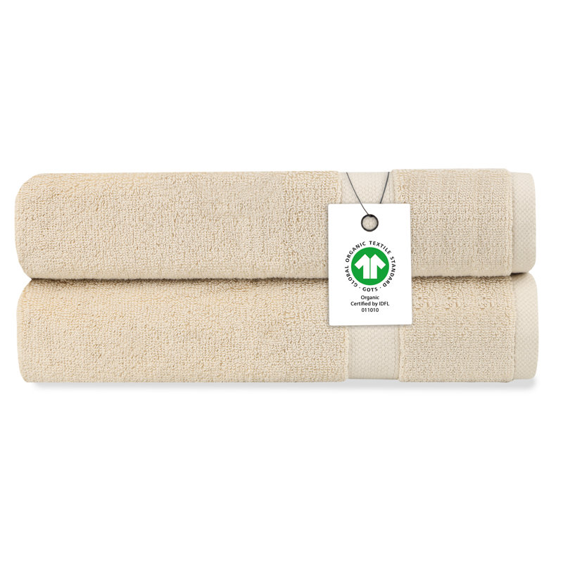 Corto Organic Cotton Plush Hand Towel Set of 2, GOTS & OEKO-TEX Certified, 650 GSM Long-Staple, Soft, Quick-Dry & Absorbent, 20"×30"