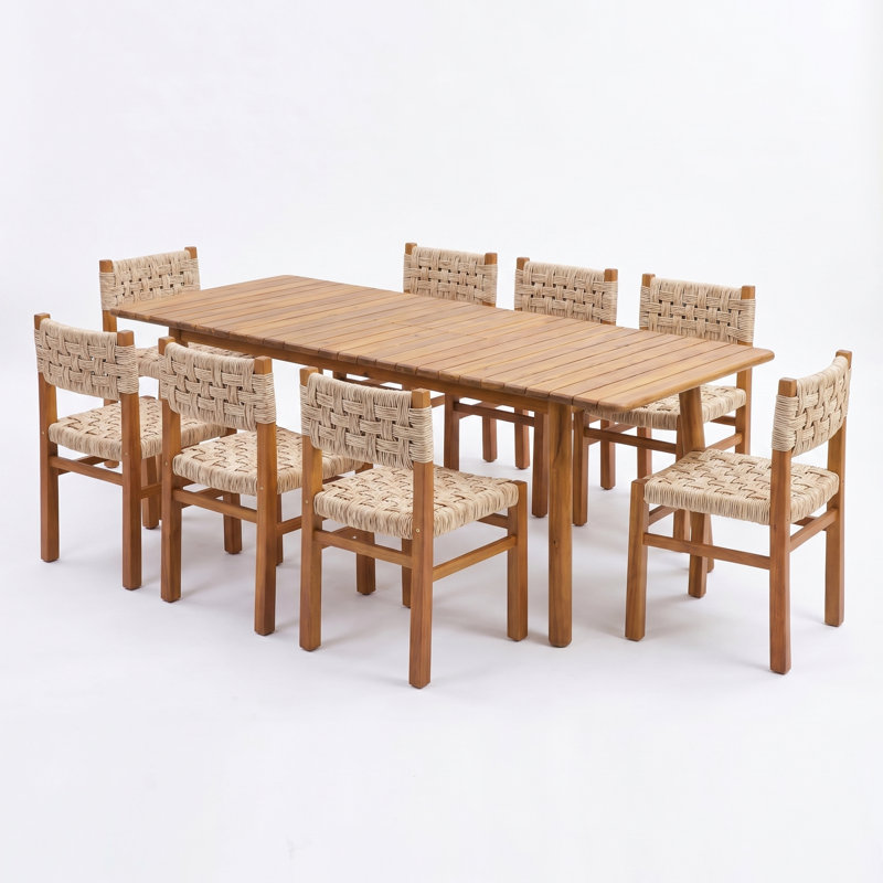 Ensemble repas de patio Hapeville, Light Grey Wicker/Teak, 8