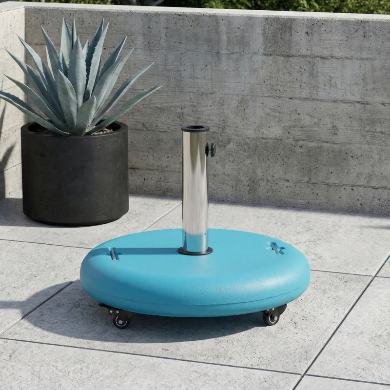 Base de parasol ronde avec roulettes intégrées., Bleu