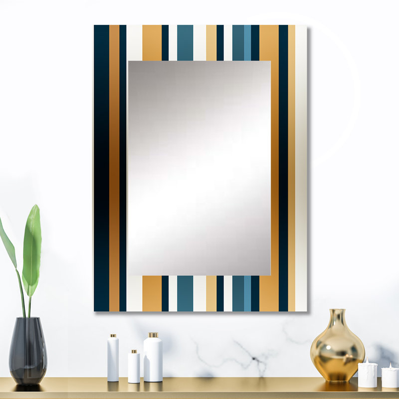 Élégant motif rayé doré et blanc - miroir mural unique rayé, rayé, miroir abstrait, impression d'art en métal, 32 po x 24 po
