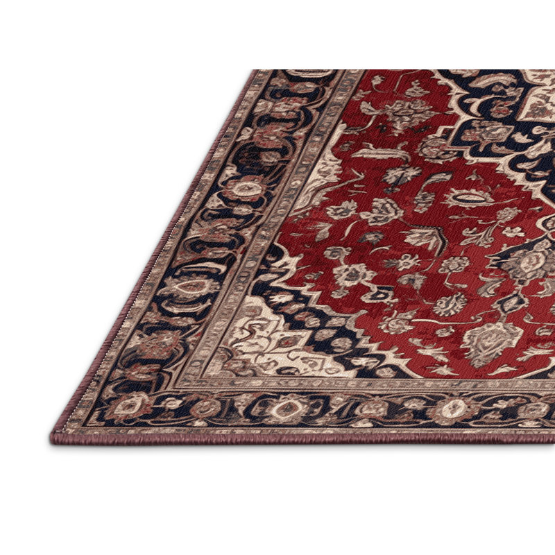 Tapis rouge persan lavable à la machine, Carré 5 pi