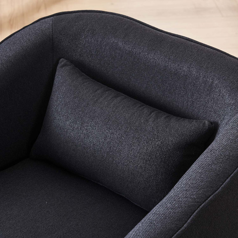 Fauteuil demi-tonneau pivotant en lin avec repose-pieds, Lin noir