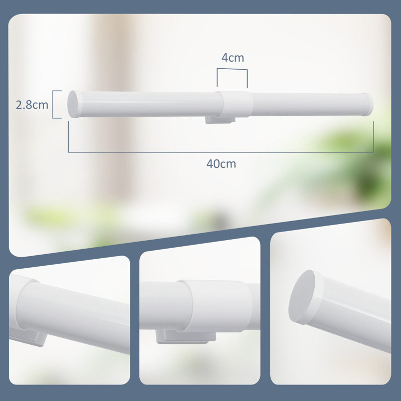 LED mirror light bathroom clampable wall light 6W 4000K bathroom modern, 3.2cm H x 40cm W x 5.2cm D, White