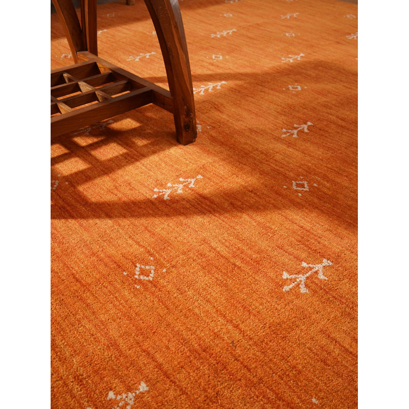 Tapis Ownby en laine tissée à la main, écologique - 90 x 150 cm, rectangulaire, couleur orange et blanc, design contemporain, épais et antidérapant, idéal pour le salon et la chambre.