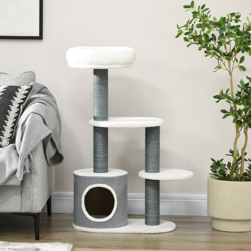 Arbre à chat, tour à chat multi-niveaux avec poteaux à griffer, condo, blanc
