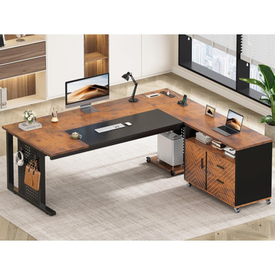 71" Computer Desk Executive Desk With Rolling File Cabinet