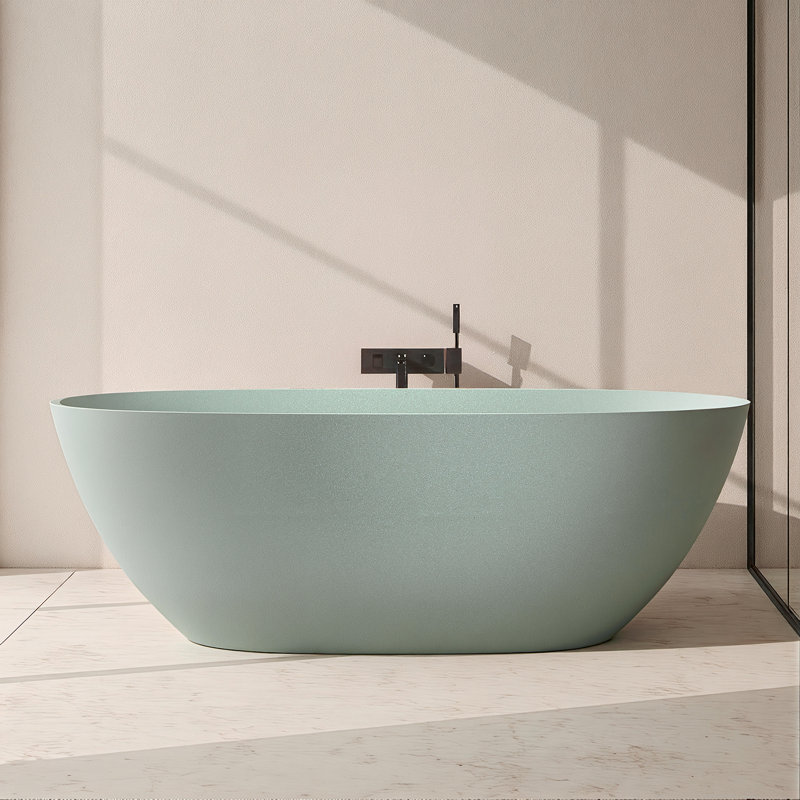 69" Freestanding Solid Surface Bathtub With Pop-Up Drainage And Overflow, Green
