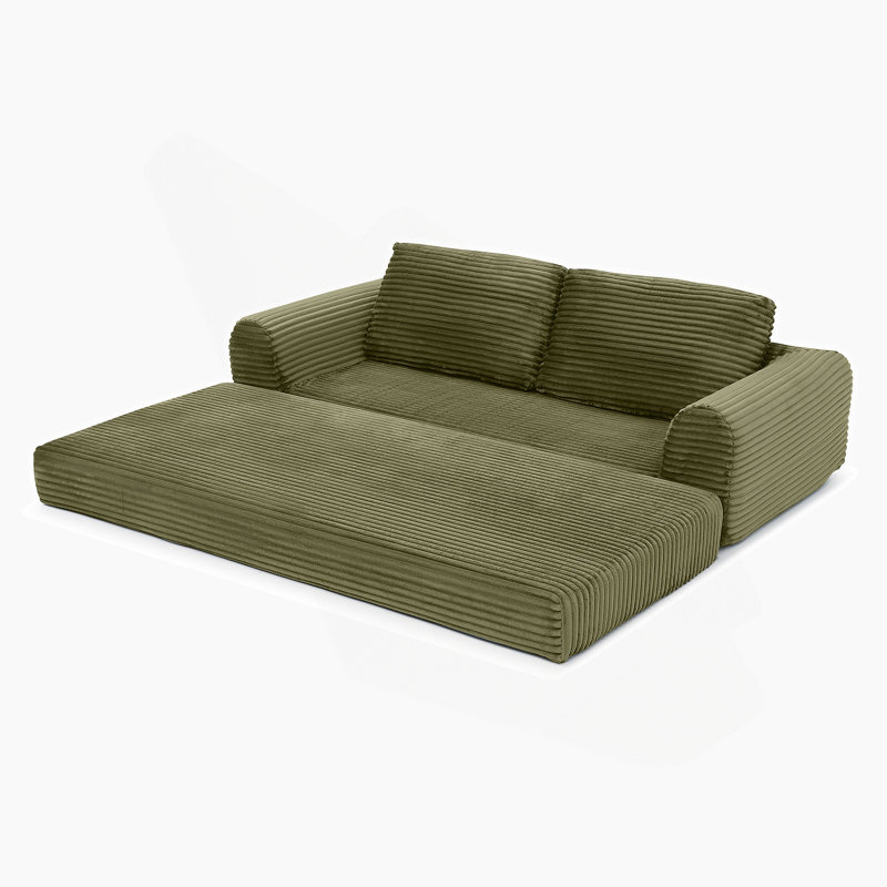 Canapé-lit convertible 2 en 1 avec mécanisme coulissant et conception modulaire pour les espaces de vie modernes., Vert