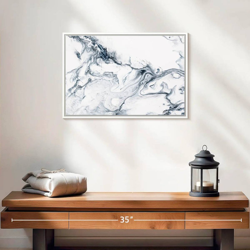 Phung gris et blanc, 19 po x 13 po, Cadre flottant blanc