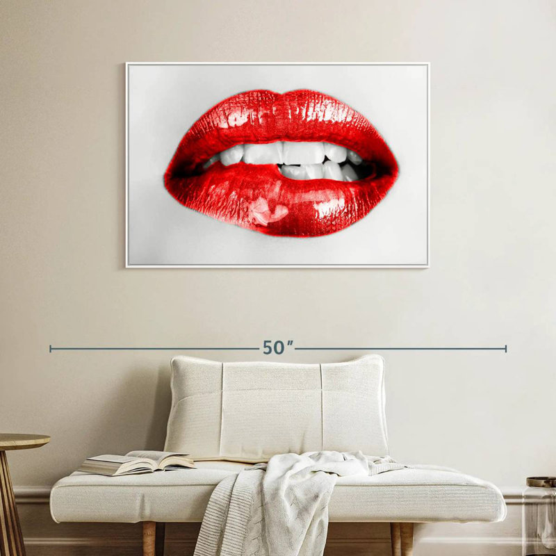 Lèvres rouges souples, Cadre flottant blanc, 40 po x 27 po