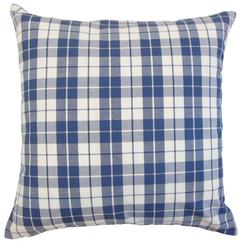 Joss Plaid Cotton Throw Pillow, Slate, 18" x 18"