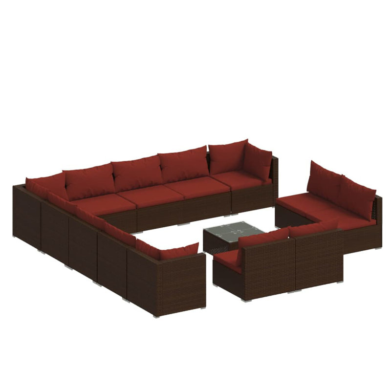 14 Piece Lounge Sofa Seating Group, Cinnammon red, Brown