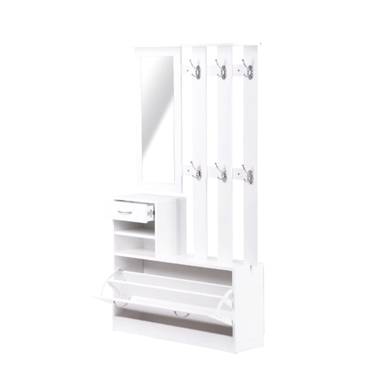 Armoire moderne avec armoire à chaussures, étagère suspendue, miroir et espace de rangement abondant