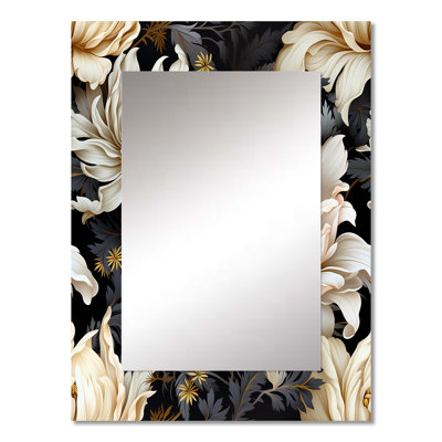 Swayde Golden Beige And Black Flowers Elegance - glam  Unique Wall Mirror, Abstract Mirror, Printed Metal Art