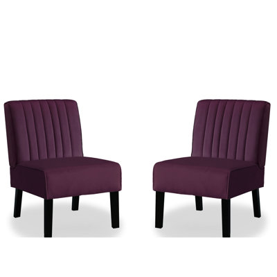 2 pièces, chaises d'appoint Mid-Century modernes, revêtement en velours, pieds en bois, velours fin mauve pour le salon, pieds solides, chambre à coucher,