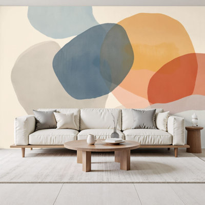 Peel and Stick Wallpaper Abstract Organic Shapes Warm Cool Tones Modern Minimalist Geometric Lines Wall Murals 69"H x 96"W Removable PVC Wall Paper Self-Adhesive Wall Decor for Bedroom Living Room Home Office