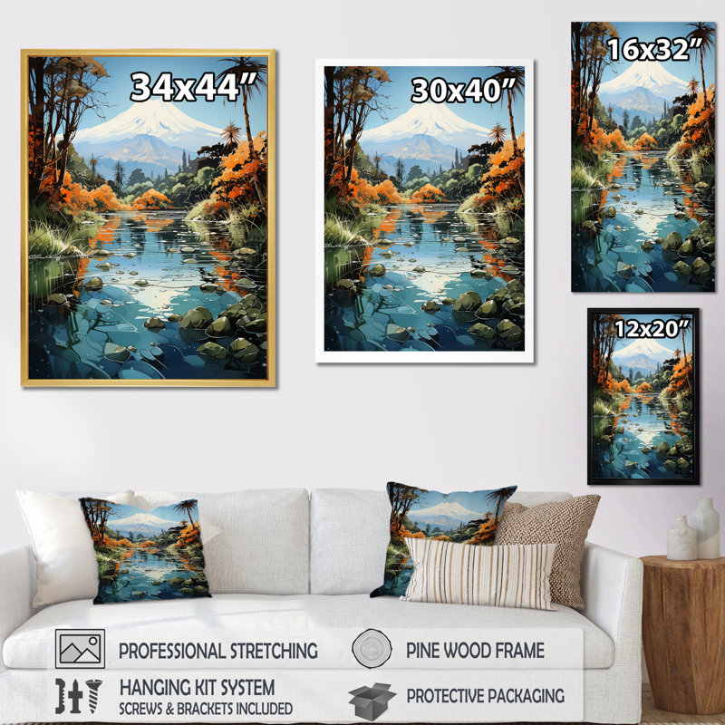 " Volcano Volcanic Reflections ", Black Single Picture Framed, 20" H x 12" W x 1" D