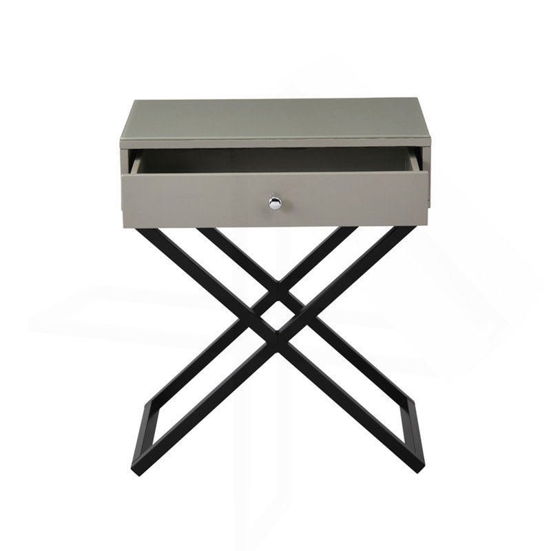 Table de chevet 23 po en bois avec plateau, tiroir et base en métal, Taupe