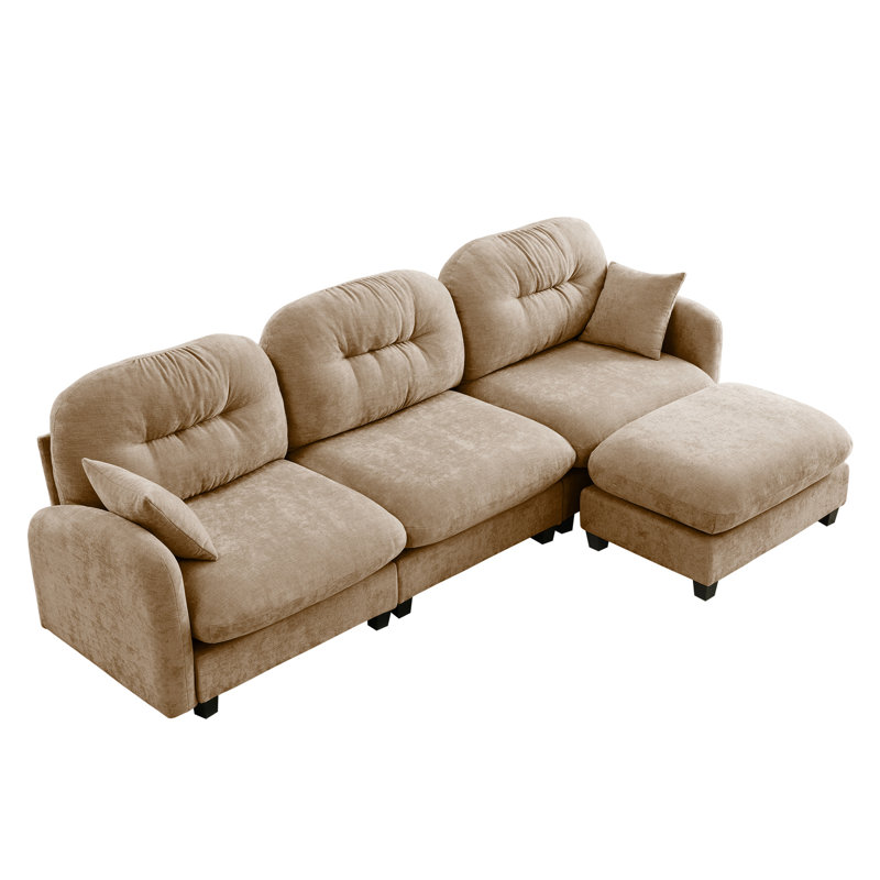 Chenille, canapé modulaire à 3 places, conception en L, ergonomique, chameau ergonomique, canapé, tissu chenille, coussin