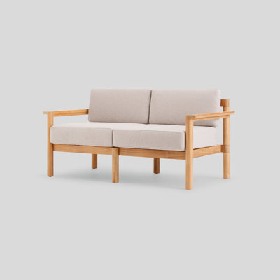 Haven Teak Outdoor Loveseat with Sunbrella Cushions and Wooden Armrest