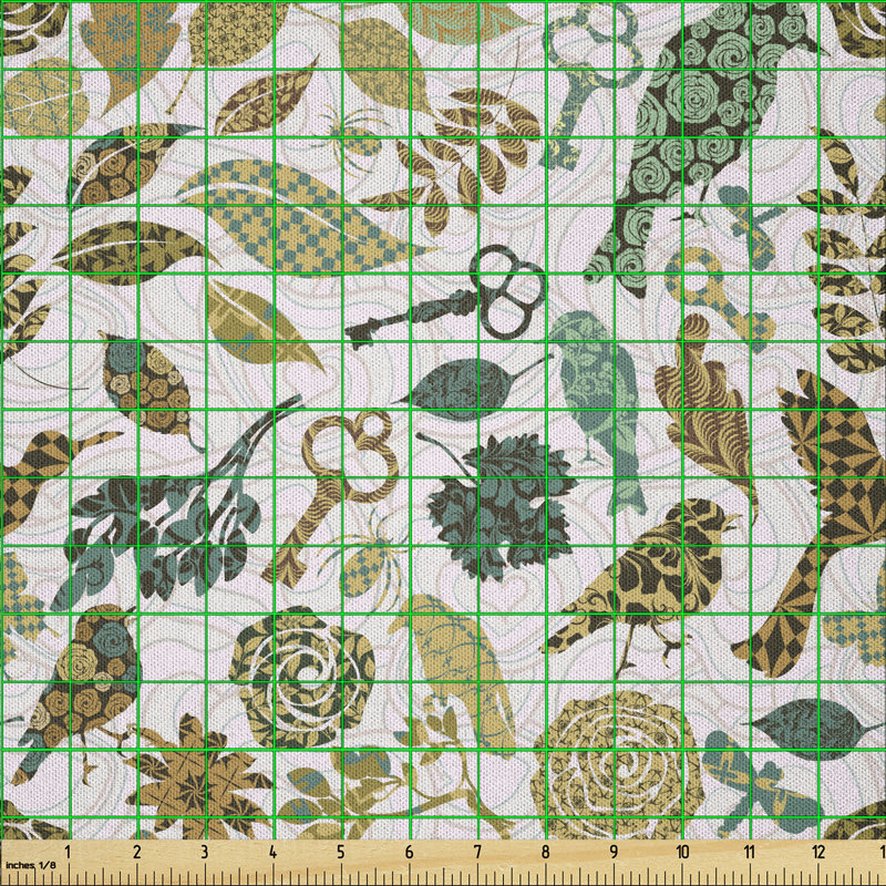 Darlita Birds Dragonflies and Keys in Foliage Theme Multi-Purpose Fabric