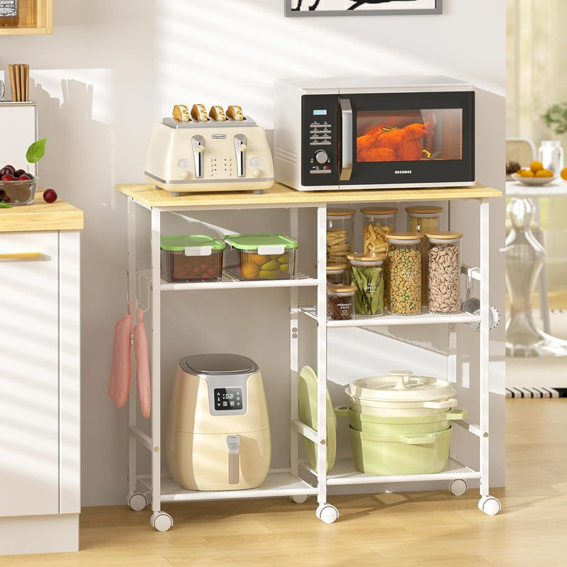 Chariot de cuisine pour micro-ondes avec tablette réglable, Blanc