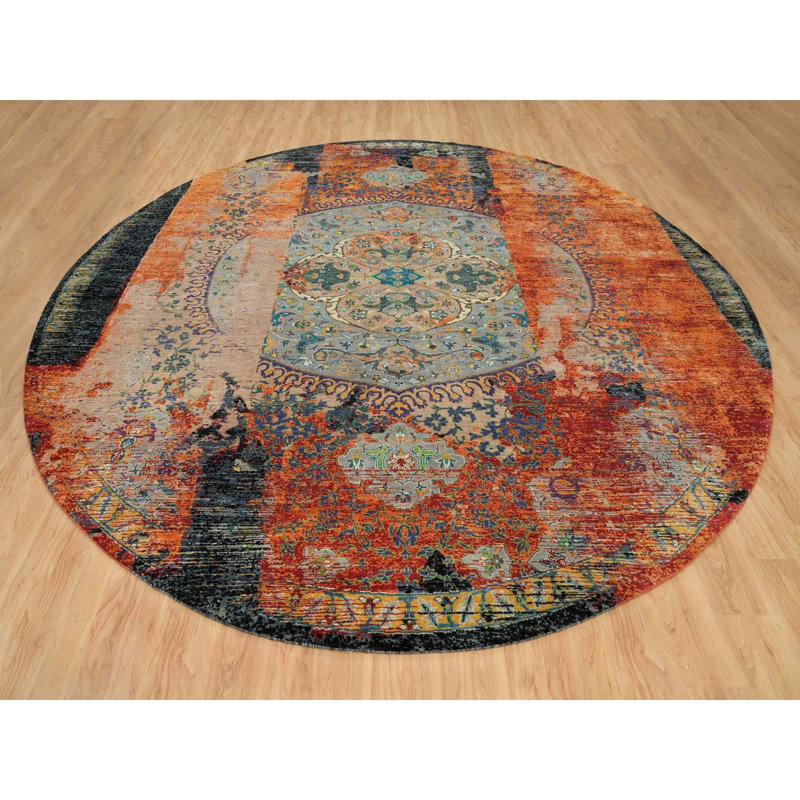 Tapis rond rond en laine noué à la main 12 pi 1 po x 12 pi 1 po 27AD926A28DA4F148AB86E8ABBD1A564