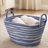 Benny Oval Baskets Set Of 2, Striped Pattern, Blue-White Cotton 20 18 Inch