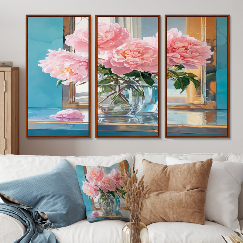Ensemble d'art mural Norval - Bouquets assortis, Cadre flottant brun, H 40 po x l 60 po x P 1 po