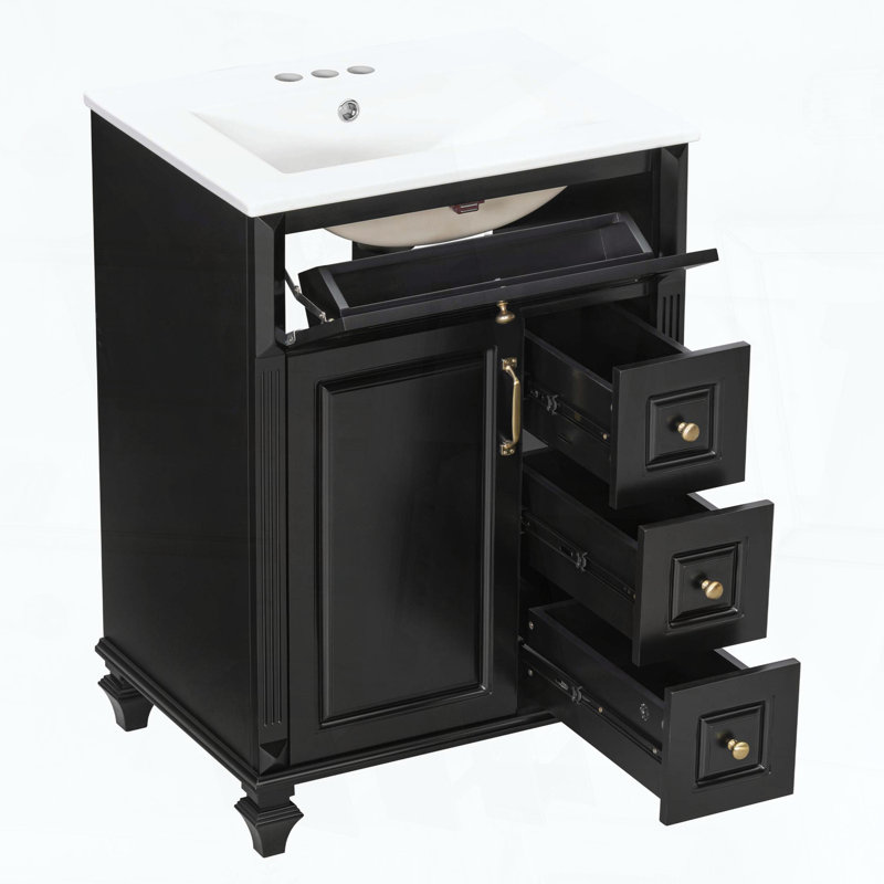 Meuble-lavabo de salle de bain de 24 pouces avec lavabo, Black, 24"W