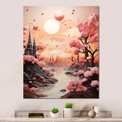 «Skyline Puffy Peach Castle», impression d'art mural de paysages abstraits
