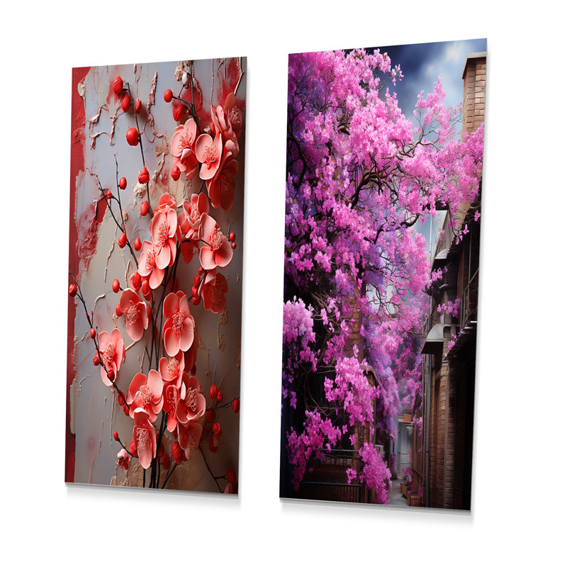 Ensemble de 2 impressions murales roses en métal fuchsia II - Fuchsia, H 28 po x l 24 po