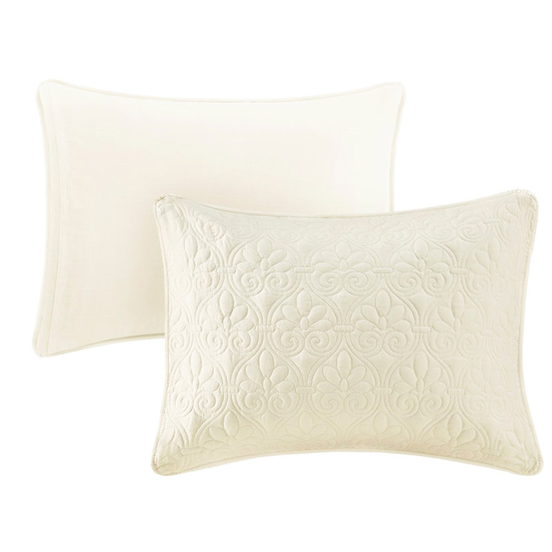 Couvre-lit bleu marine très grand - plié en coin, plissé, 3 pièces, King Comforter + 2 Additional Pieces, Cream