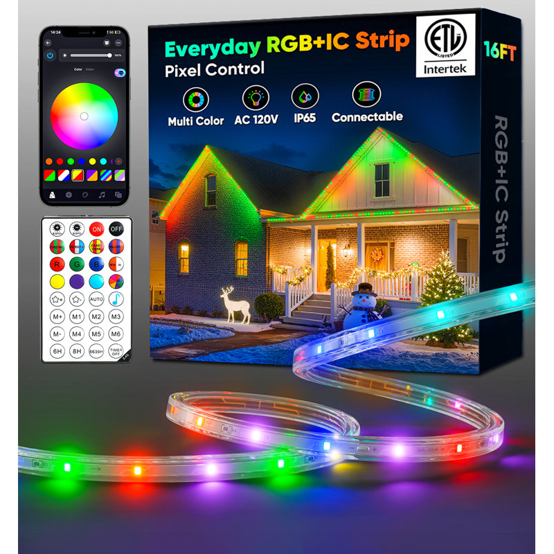 16ft RGB+IC Smart Outdoor Led Strip Lights Music Sync , 196.8" W