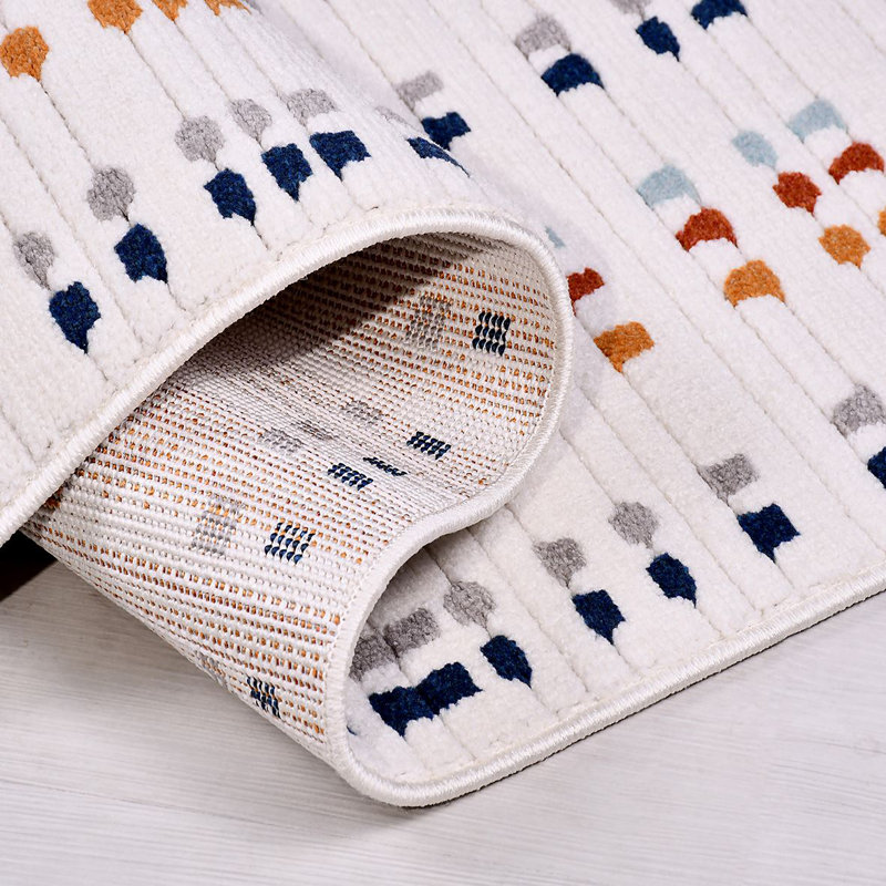 Abstract Cream Machine Washable Non-Slip Area Rug, Rectangle 6'7" x 9'11"