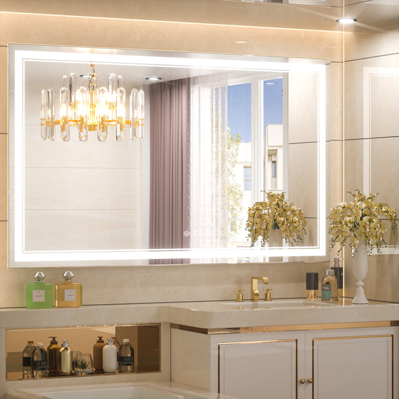 Adorna Frameless LED Lighted Bathroom / Vanity Mirror with Brightness Adjustable, Memory Function, Anti-fog, 36"  x 60" 