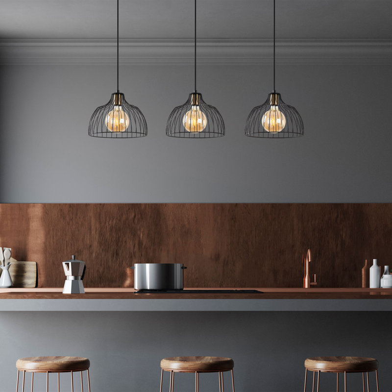 Luminaire suspendu en dôme pour îlot de cuisine 3 lumières Huckins