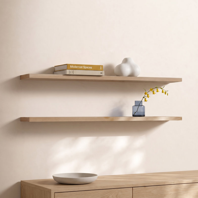 Nineveh Solid White Oak Floating Shelves, 2" H x 60" W x 8" D
