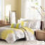 Courtepointe en coton 6 pièces, très grand / très grand, gris taupe / jaune, imprimé chic réversible-121405731-121405733