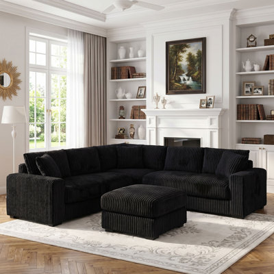 Canapé modulaire en coin 98,7 po 4 pièces en forme de L avec repose-pieds et coussins rembourrés et rembourrés