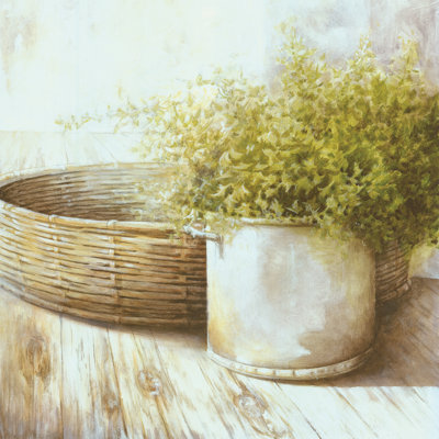 Potted Plant And A Basket - Wrapped Canvas Painting