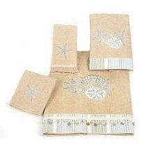 White Cotton Hand Towel with Blue Starfish Embroidery