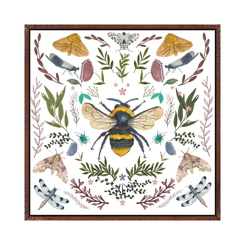 Bees Insects by Michelle Campbell - Print on Canvas, 45.72 cm H x 45.72 cm W, Classic Wood Framed