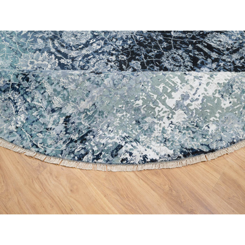 Tapis oriental rond en laine et soie noué à la main 12 pi x 12 pi A994E35AB22D46B3AA99D7B04FABABC1