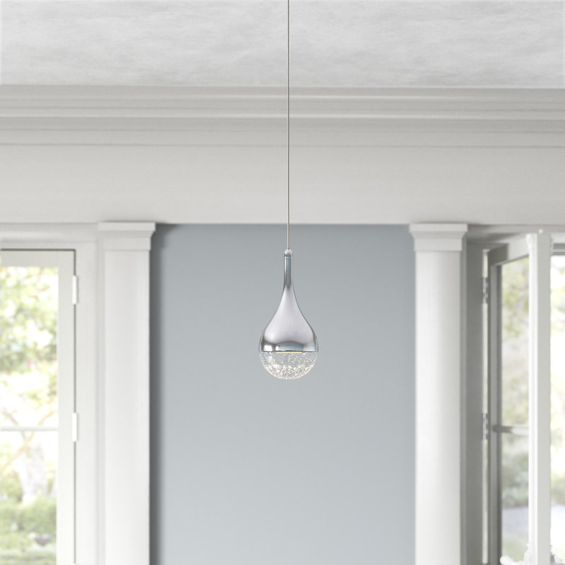 Luminaire suspendu à 1 lumière DEL en forme de goutte Carilyn, Chrome