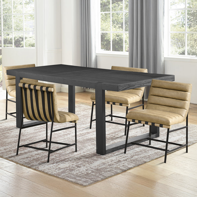 Donny Yves Dining Set W/ Upholstered Leather Chairs, 5 Pieces: Table, 4 Chairs
