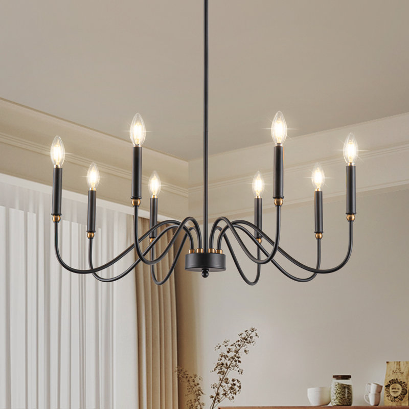 Lustre de style campagnard classique noir à 8 lumières Oneonta